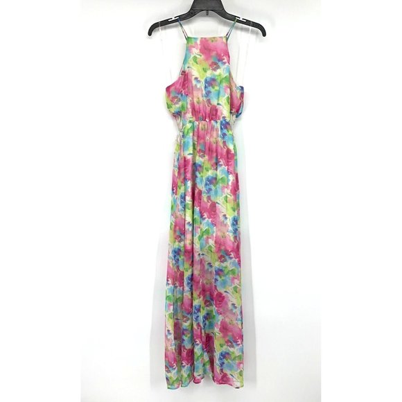 Peach Love California Dress Maxi Watercolor Sleeveless Halter Neck - Picture 9 of 12